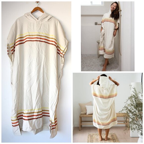 Sand Cloud Border Classic Stripe Poncho unisex One size Hoodie & Pockets Cotton - Picture 1 of 11